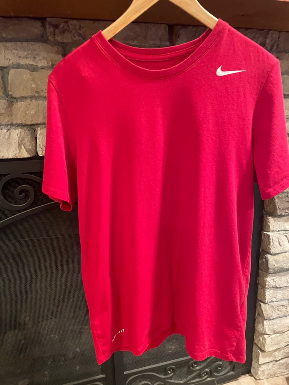 Nike Men’s Red Short Sleeve Tee with White Swoosh Dri-Fit